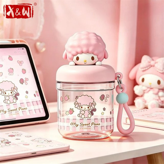 X&W Sanrio My Melody Kuromi Trinkflasche für Kinder, pink, 400ml, BPA-frei und auslaufsicher - Bild 1