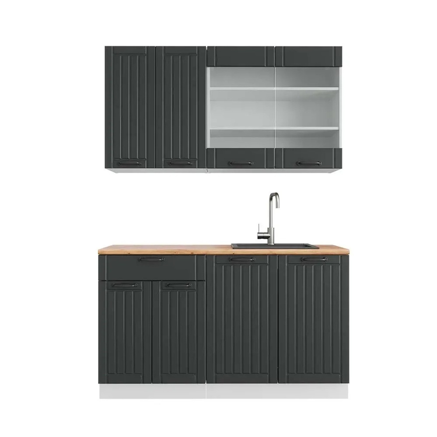 Vicco Fame-Line Singleküche im Landhausstil in Anthrazit und Weiß mit Eiche-Optik, Breite: 140 cm - Bild 2