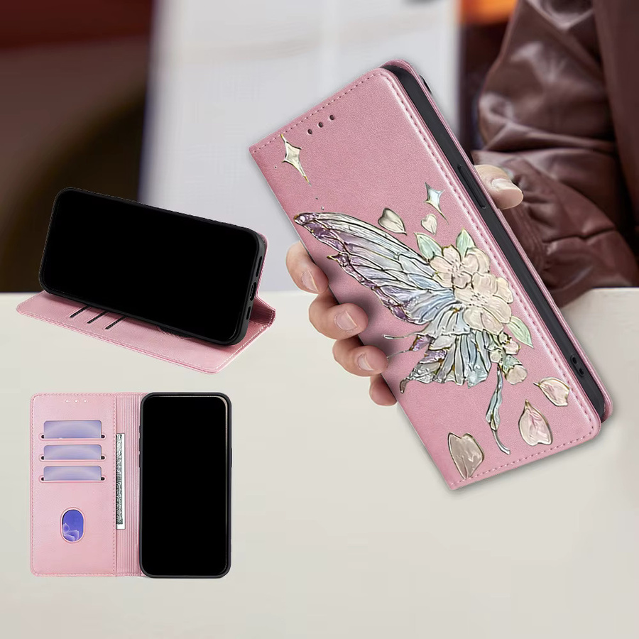 Magnetische Flip-Case Hülle mit Schmetterling-Motiv für Samsung Galaxy A73 A53 A33 A23 A21S A52S A22 XCover7 Pro M16 M06 F16 F06 in Braun - Bild 2