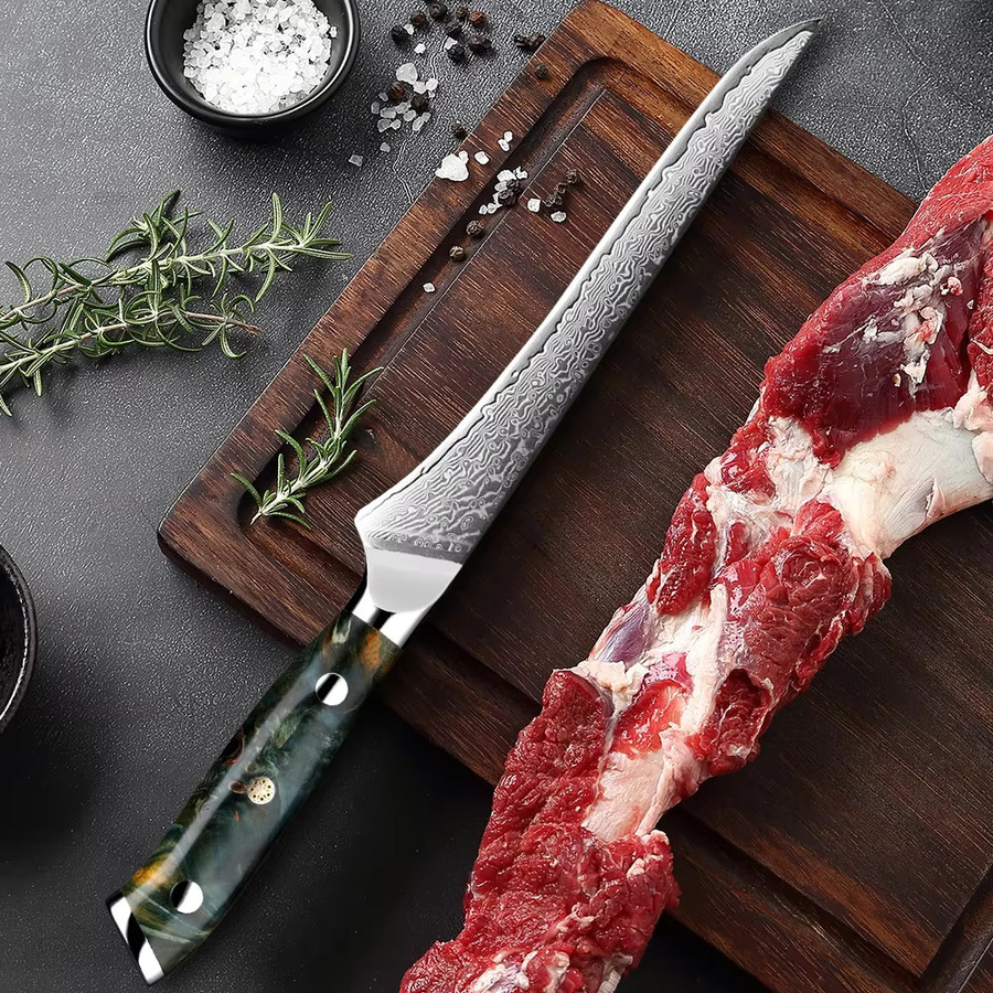 Xituo Damast Ausbeinmesser aus Edelstahl mit VG-10 Stahlklinge und stabilisiertem Holzgriff in Multicolour, Full Tang Filetmesser für Fisch und Fleisch - Bild 5