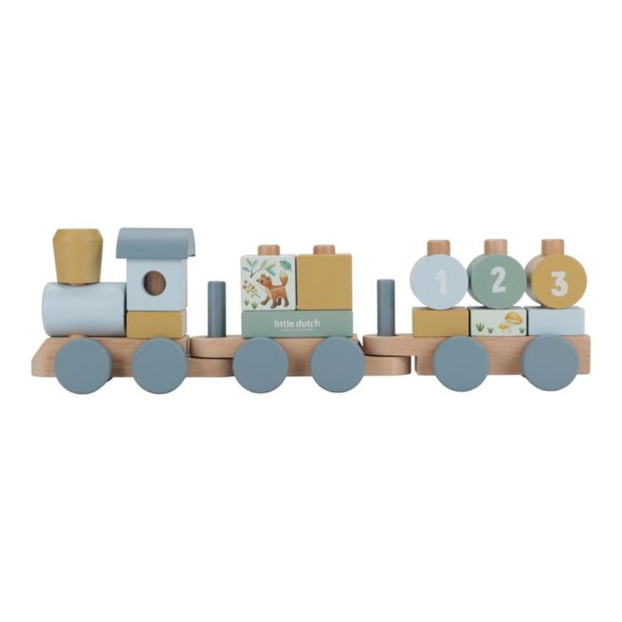 Little Dutch Forest Friends Holz-Eisenbahn mit Steckformen, Blau, ab 1 Jahr - Bild 1