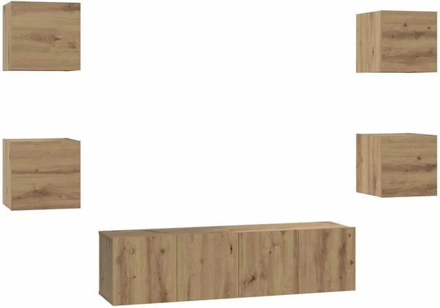 vidaXL TV-Schrankset Wandmontiert 6-teilig in Artisan-Eiche, Modernes Design in Braun, Matt - Bild 1