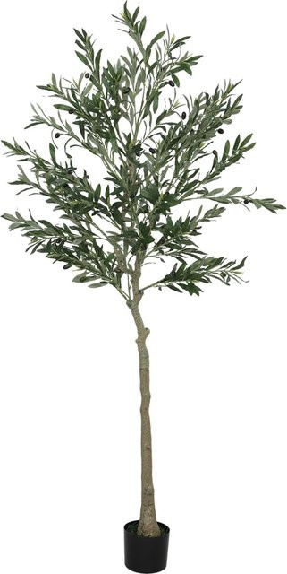 HOMCOM Künstlicher Olivenbaum in Grün, Topfpflanze aus Kunststoff und Metall, Höhe: 180 cm - Bild 1