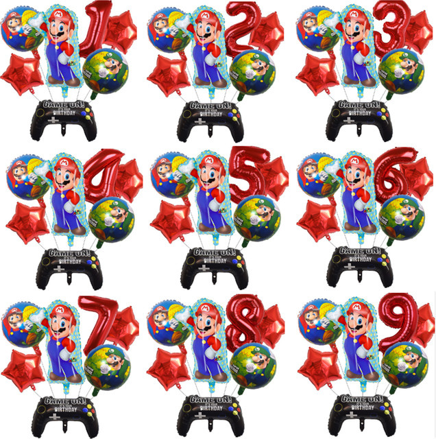 Bandai Mario und Luigi Zahlen-Ballon-Set aus Aluminiumfolie für Kindergeburtstage, Mehrfarbig - Bild 1