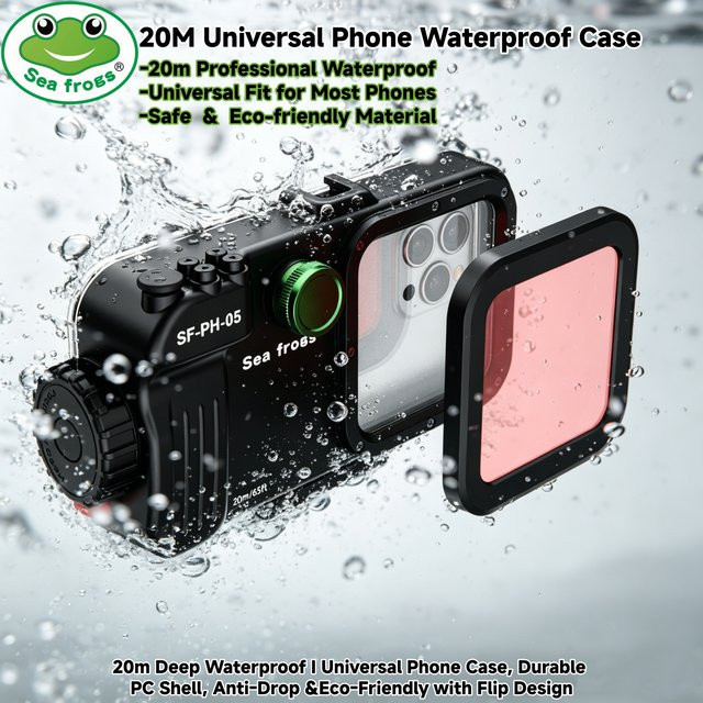Seafrogs Unterwassergehäuse für Foto und Video, wasserdicht bis 20m, kompatibel mit iPhone 17 16 Pro Max, Samsung und Xiaomi, Schwarz - Bild 1