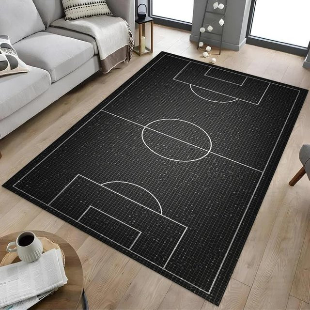 Personalisierter Fußballfeld Teppich mit Teamlogo in Schwarz, B/L: 80 x 120 cm - Bild 1
