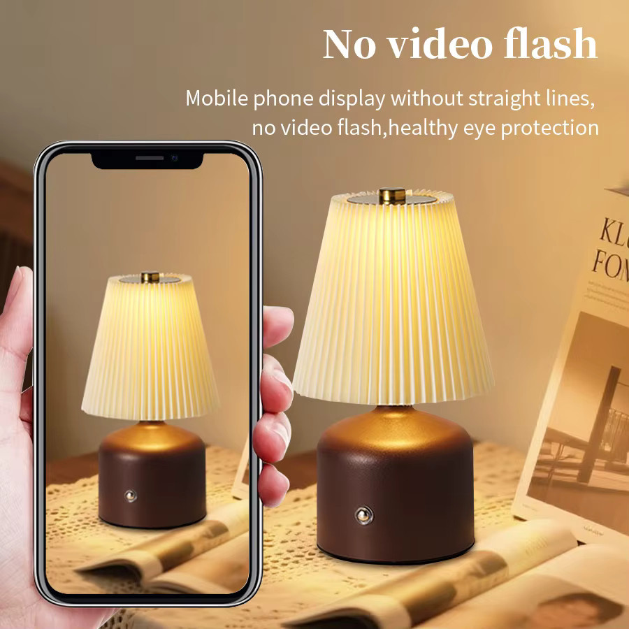 MeeToo Plissee LED Tischlampe in Braun mit Touch-Funktion, dimmbar und wiederaufladbar - Bild 4