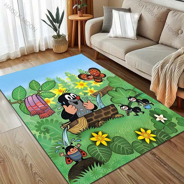 UQIDEHOME Cartoon Teppich mit Maulwurf-Print, rutschfeste Bodenmatte für Wohnzimmer und Schlafzimmer, B/B: 70 x 100 cm - Bild 1