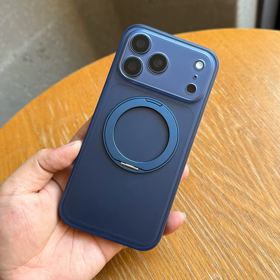 NUCWIN MagSafe Schutzhülle aus PU-Leder und PC für iPhone 17, 16 Pro Max, 17 Pro, 16 Pro in Blau mit 360 Grad drehbarer Metallhalterung und mattiertem Design - Bild 2