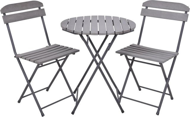 DELUKE Balkonmöbel-Set ULF 3-teilig aus Kunststoff und Stahl in Grau für Balkon, Terrasse und Außenbereich - Bild 1