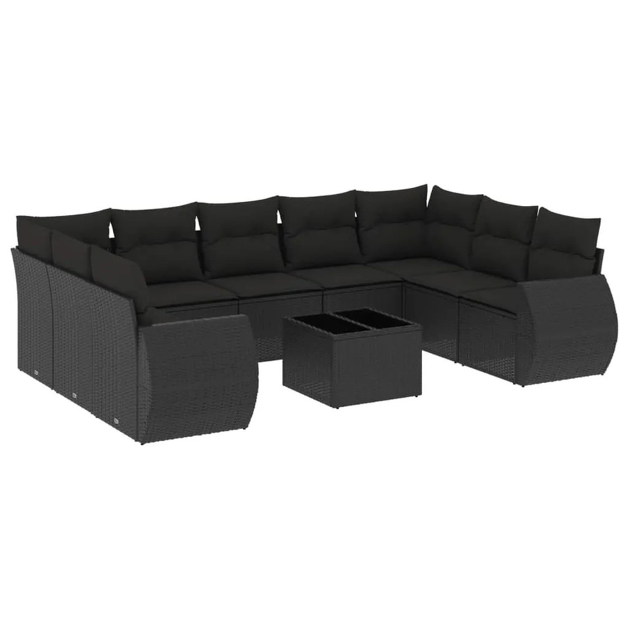 vidaXL 10-teilige Garten-Sofagarnitur in L-Form aus Poly-Rattan mit Kissen in Schwarz - Bild 2