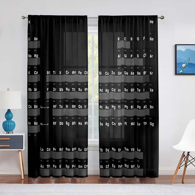 Binchi Outdoor Equipment Transparenter Voile-Vorhang mit Periodensystem der Elemente, Tüllvorhang für Schlafzimmer und Wohnzimmer, Breite: 100 cm, Höhe: 250 cm - Bild 1
