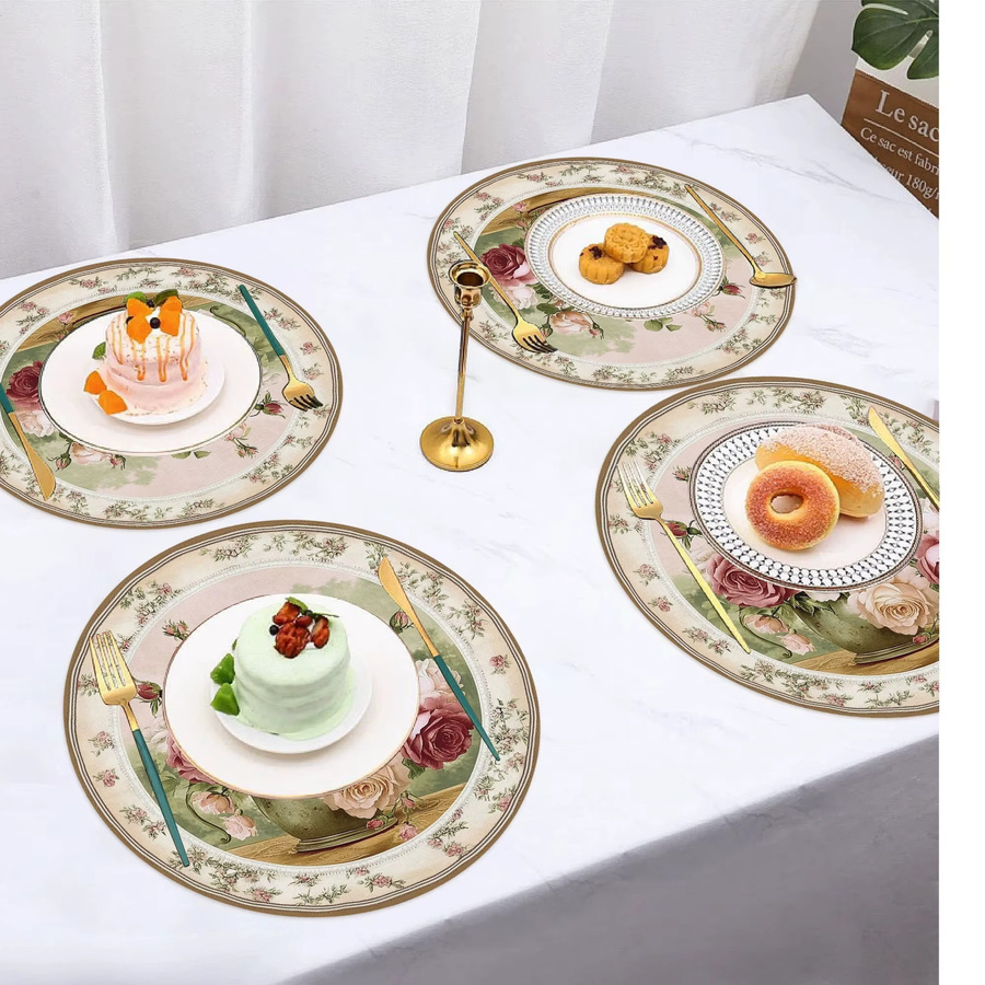 VIKAMA 4-teiliges Tischset Rosen-Design für Nachmittagstee und Tischdekoration - Bild 2