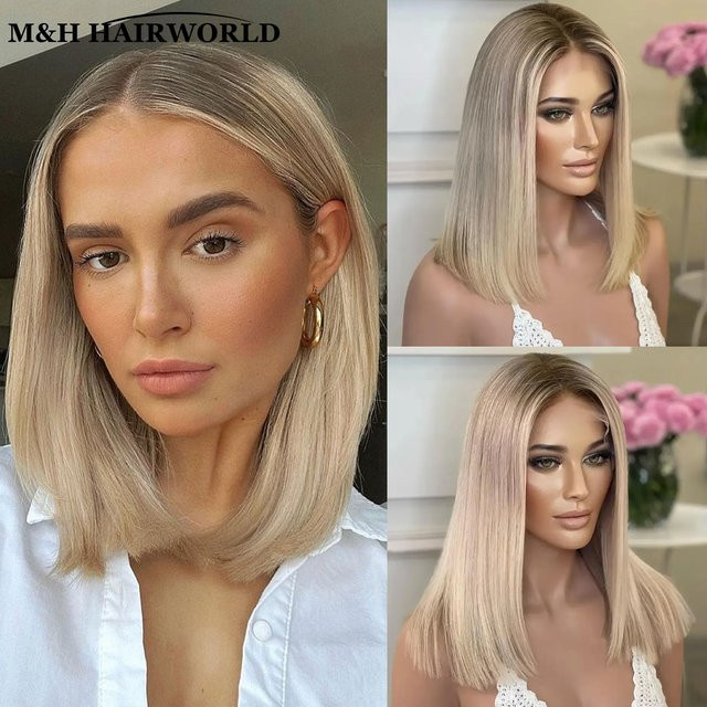 M&H HAIRWORLD Perücke, Aschblonde Highlight, Bob, Synthetik, Damen - Bild 1