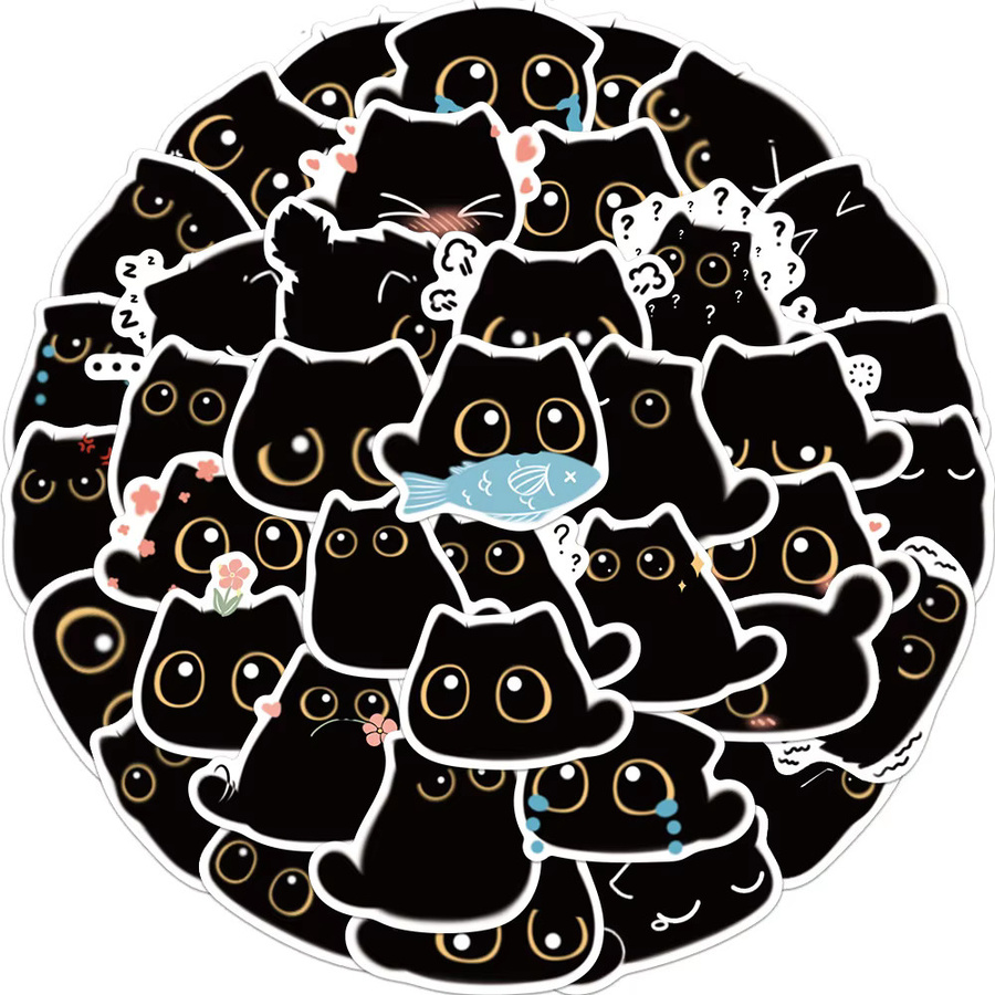 40 Stück Wasserdichte Cartoon Schwarze Katze Graffiti Aufkleber in Schwarz und Multicolour für Kühlschrank und Helm von BulingBulingStickers Shop - Bild 4