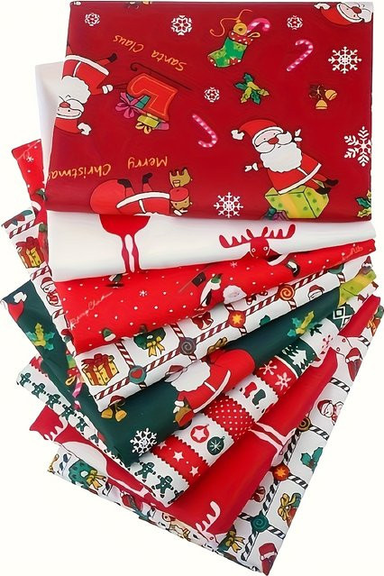 8-teiliges Set gesteppter Weihnachtsstoff mit Weihnachtsmuster zum Nähen und für DIY-Projekte - Bild 1