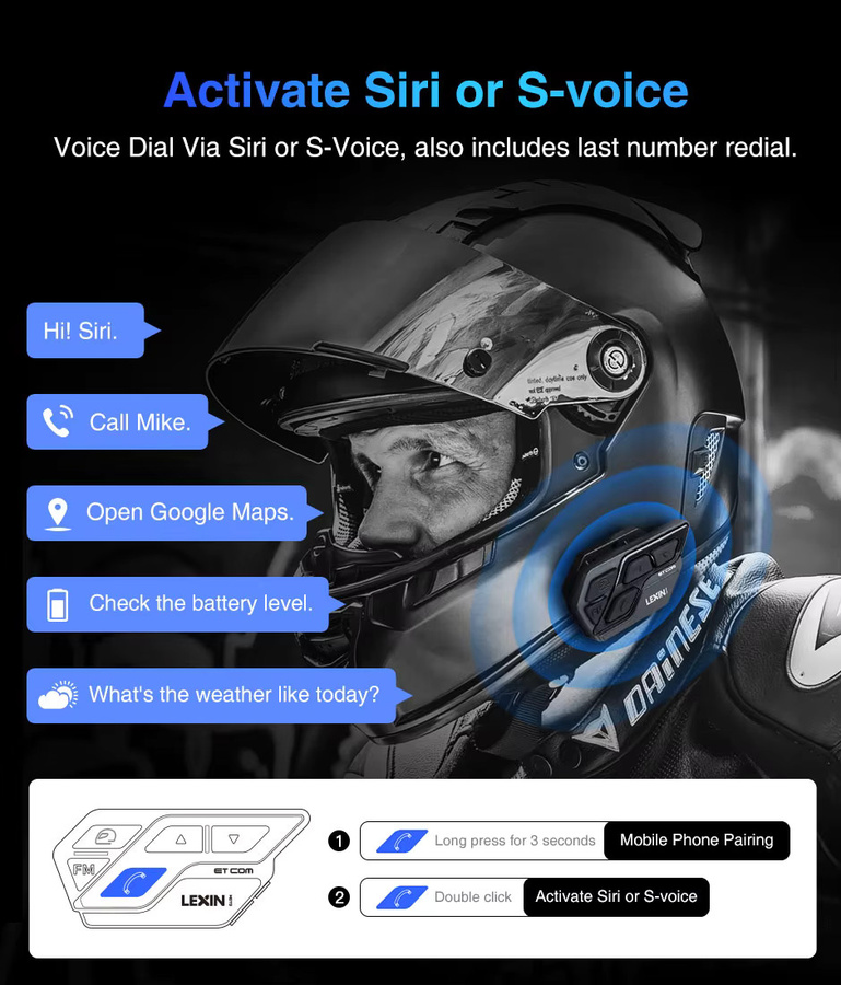 LEXIN ET COM Motorrad Helm-Gegensprechanlage mit Bluetooth v5.0, wasserdichtem Headset und FM-Radio in Schwarz - Bild 3
