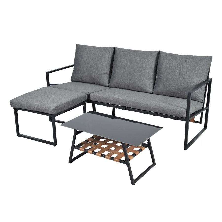 okwish Gartenmöbel-Set Eckgarnitur mit Glastischplatte in Grau im Industriestil - Bild 2