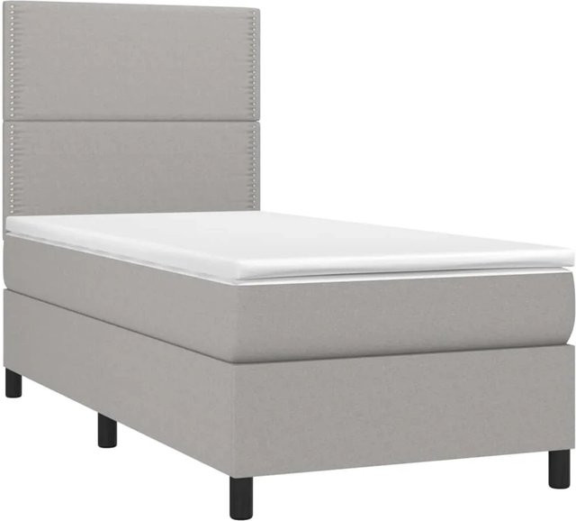 vidaXL Boxspringbett mit Matratze in Hellgrau, Hybridbett mit LED-Unterbettbeleuchtung und USB-Ladeport, B/T/H: 90 x 200 x 123 cm - Bild 1