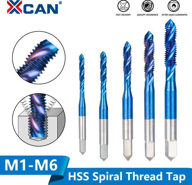 XCAN Metrischer Spiralgewindebohrer aus HSS in Nano-Blau, Set M2-M6 - Bild 1