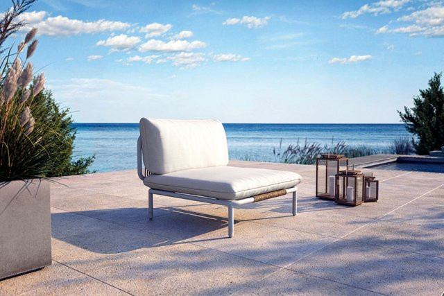 OUTFLEXX Visby Loungesofa Mittelteil in Creme/Weiß mit Kissen aus Aluminium und Stahl - Bild 1