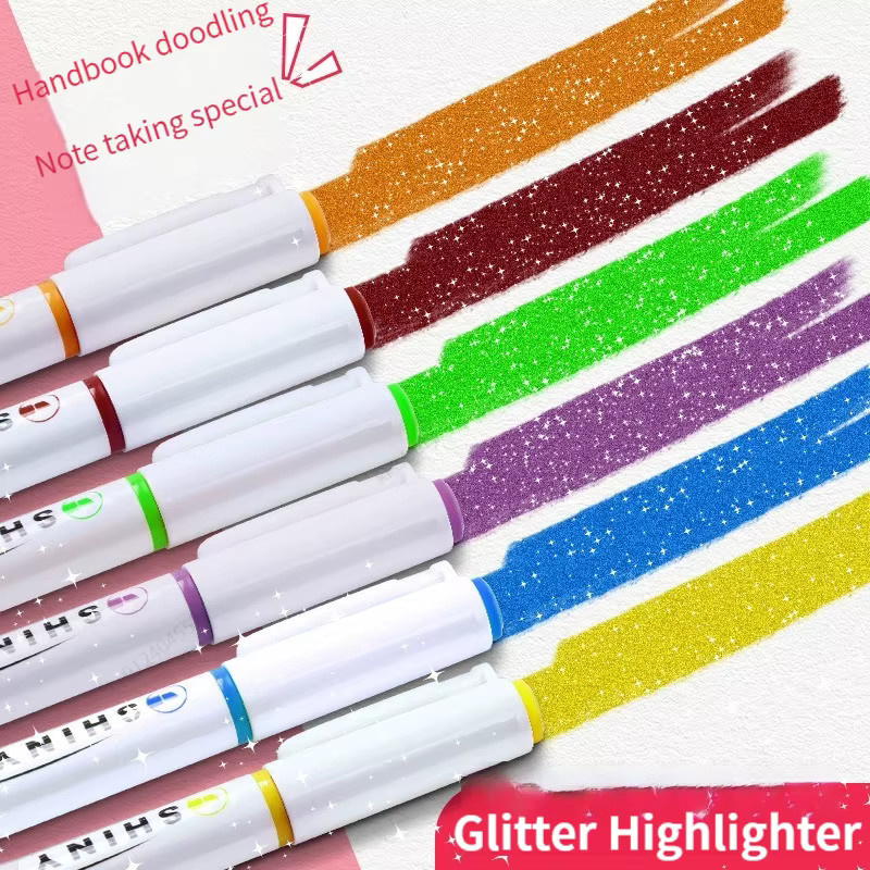 Kissbuty Kawaii Glitzer Textmarker in Pastellfarben mit feiner Spitze für Scrapbook und Schulbedarf, 4er Box, Multicolour und Gold - Bild 2