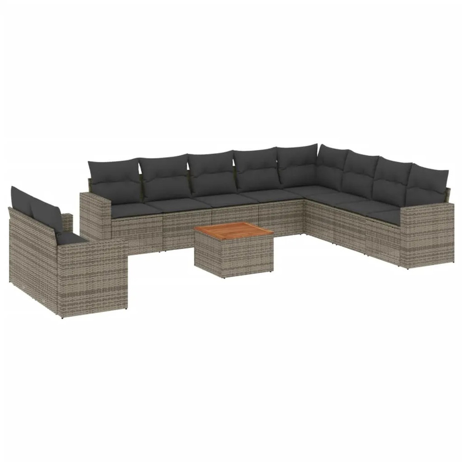 vidaXL 11-teilige Garten-Sofagarnitur aus Poly-Rattan und Akazienholz in Grau mit Kissen - Bild 2