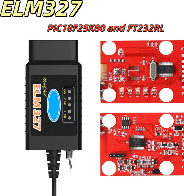 JFIND ELM327 V1.5 USB OBD2 Scanner mit FT232 FTDI PIC18F25K80 Chip und HS-CAN/MS-CAN Schalter für Ford FORScan in Schwarz - Bild 1