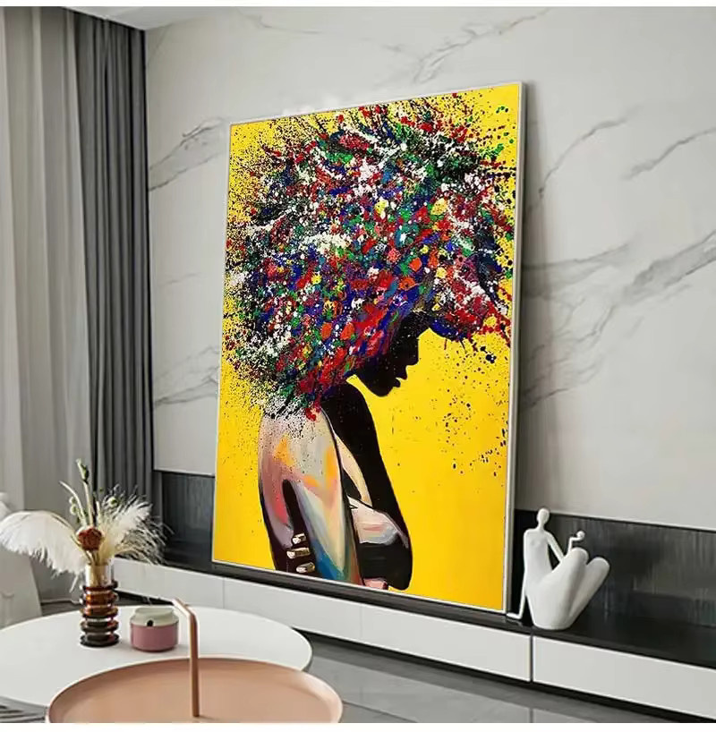 Potdemiel Abstrakte Leinwand Wanddekoration Modernes Mädchen mit Schmetterling in Gelb und Blau - Bild 3