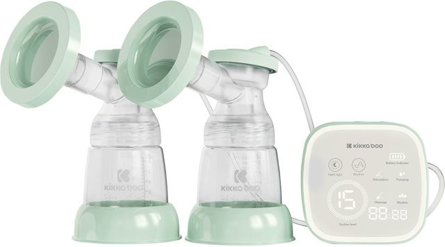 Kikkaboo Doppelmilchpumpe Libra mit 180ml Flasche, LED-Touchscreen-Display und Nachtlicht, grün - Bild 1