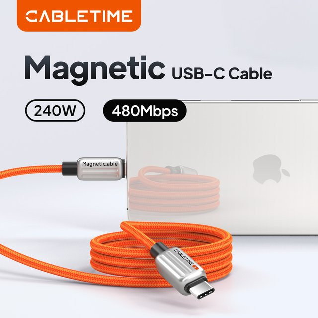 CABLETIME Magnetisches USB-C Schnellladekabel PD240W in Orange - Bild 1