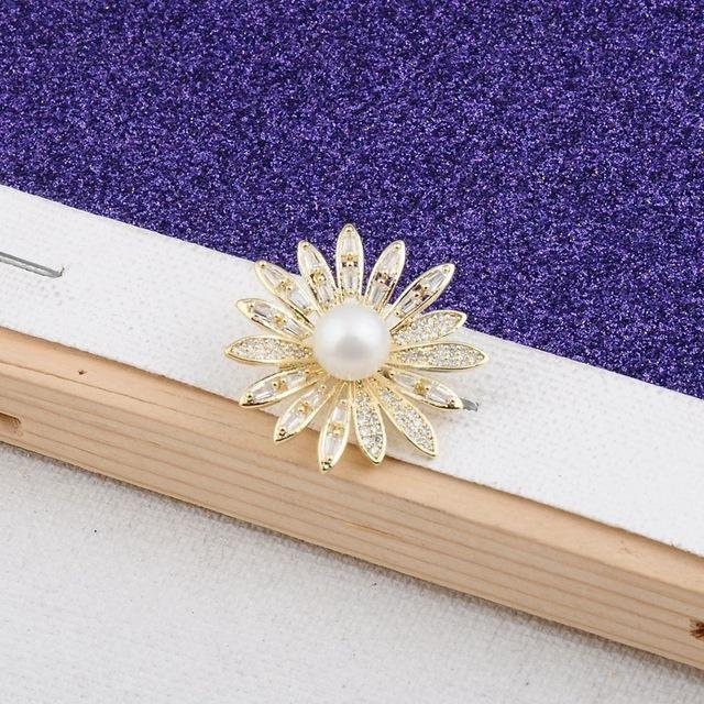YIRAN Jewelry Brosche Biene Blume, Perle, Zirkon, Damen, weiß - Bild 1