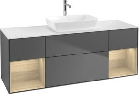 V&B Waschtischunterschrank Finion mit Wandbeleuchtung, Breite: 160 cm, Farben: Weiß, Eiche und Anthrazit - Bild 1