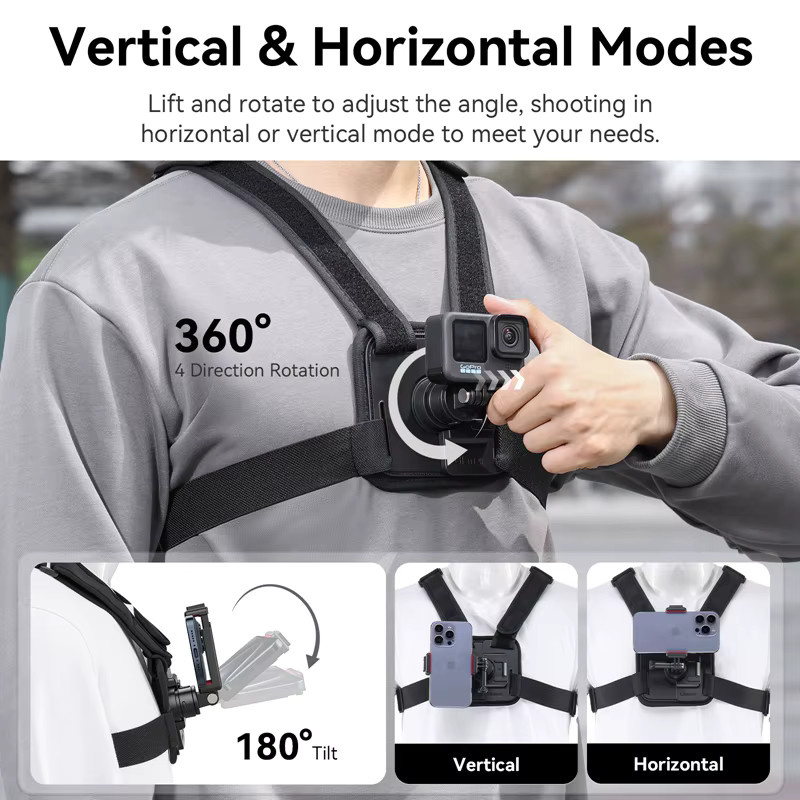 Ulanzi CM027 Brust- und Kopfband-Halterung in Schwarz für iPhone 15, iPhone 14, GoPro, Insta360 X3 und DJI Osmo Action 3 - Bild 2