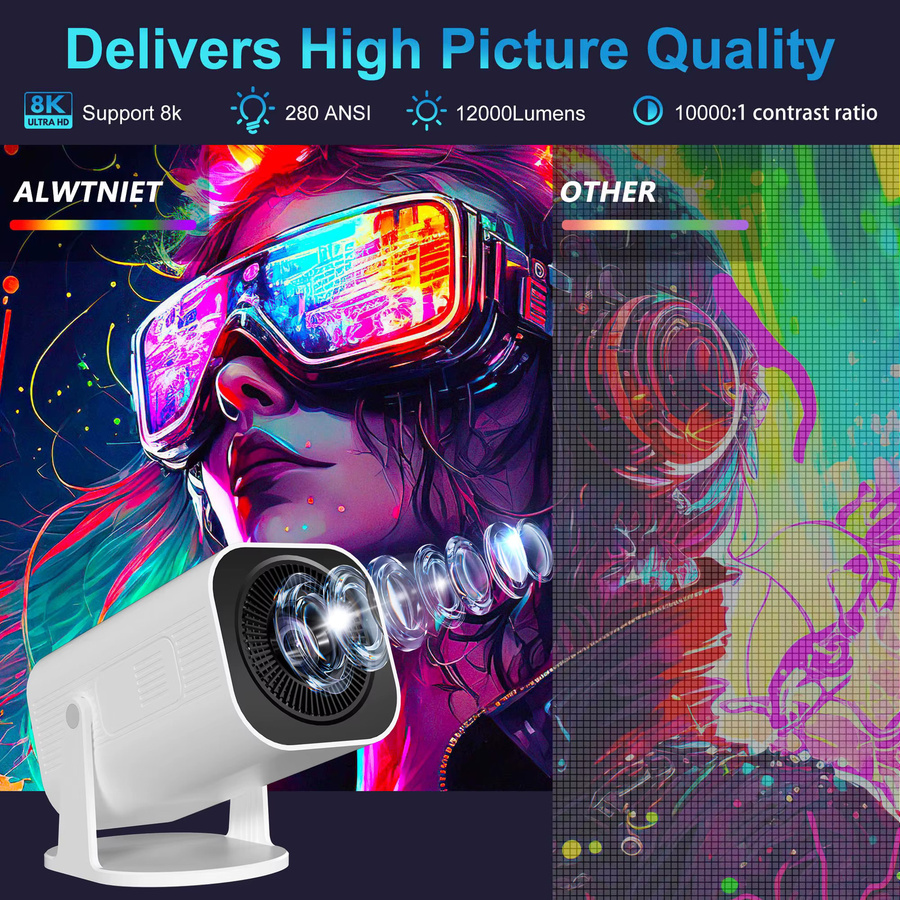 Salange P330 Heimkino-Projektor mit Android 14, 8K Auflösung, 1080P, 12000 Lumen, WiFi6 und Bluetooth 5.4, Farbe: Weiß - Bild 3