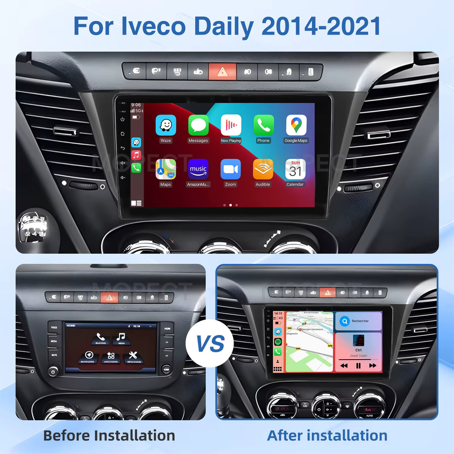 MOPECT Android 15 Navigationssystem für Iveco Daily 2014-2021 mit 9 Zoll Touchscreen, 4+64G, WiFi, CarPlay, GPS, Bluetooth, DAB+ und Rückfahrkamera in Schwarz - Bild 2