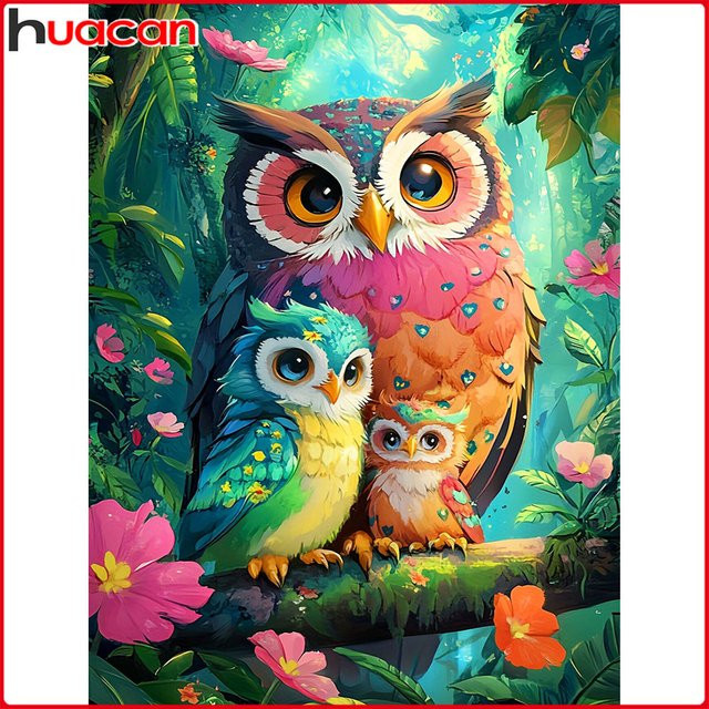Huacan DIY Diamantmalerei Eule mit Blumen als Mosaik-Set in Multicolour, B/H: 20 x 20 cm - Bild 1