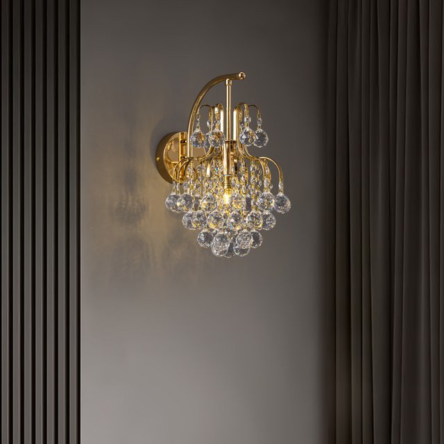 Elegante Kristall-Wandlampe von Uufic aah im französischen Stil für Schlafzimmer und Wohnzimmer, Gold/Messing mit transparentem Kristall - Bild 1