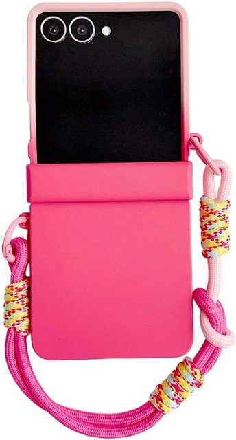 Matte Handgelenkband Schutzhülle für Samsung Galaxy Z Flip 7 6 5 4 3 mit Lanyard und unsichtbarem Ständer in Pink - Bild 1