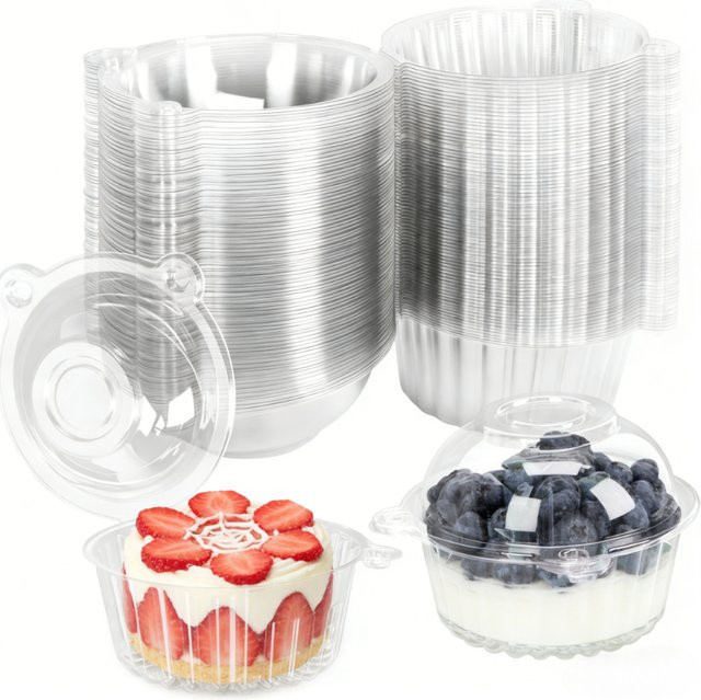 Einweg Dessertboxen aus Kunststoff in Katzenkopf-Design, transparent, ideal für Kuchen, Donuts und Gebäck - Bild 1