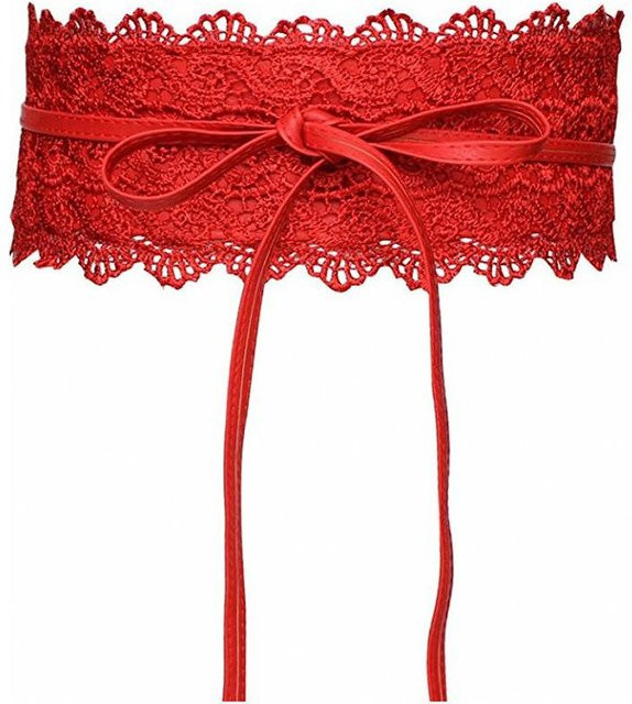 Breiter Taillengürtel Spitze Dekoration, Leder, rot, Damen - Bild 1
