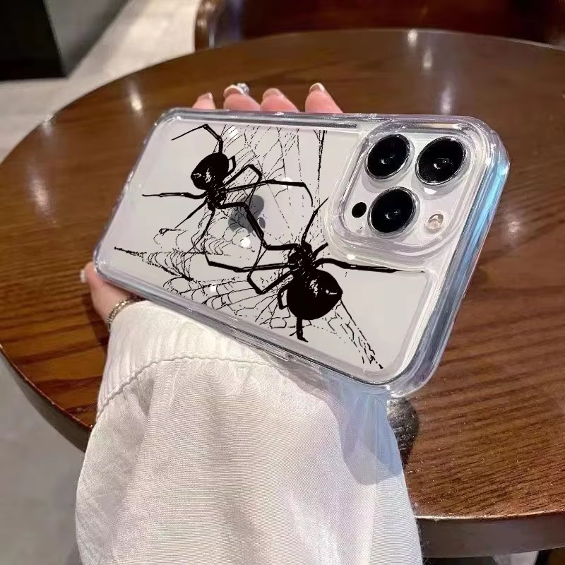 Stoßfeste Silikon-Schutzhülle mit Spinnenmuster für iPhone 11 12 13 14 15 Pro Max XS X XR 7 8 Plus in Transparent - Bild 5