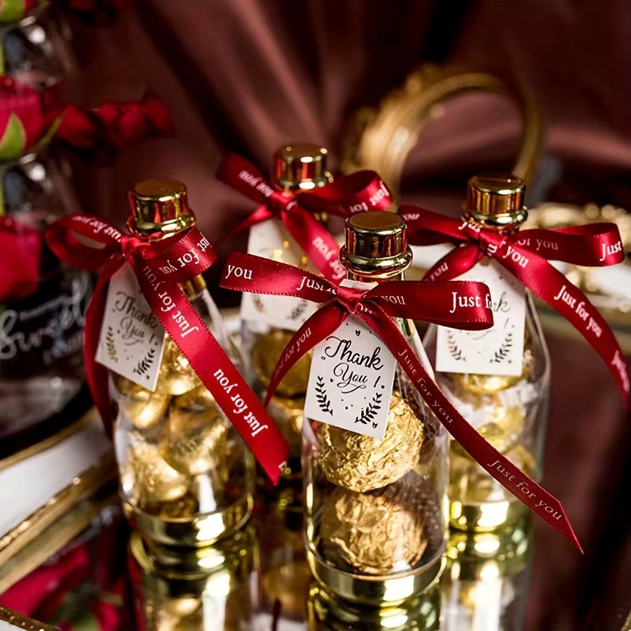 12 Stück Champagnerflaschen-Süßigkeitsschachteln aus Kunststoff in Rot und Transparent für Hochzeiten, Geburtstage und Partys - Bild 3