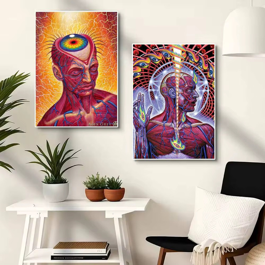 Abstraktes Alex Grey Trippy Psychedelic Poster als selbstklebender wasserfester Papieraufkleber in Multicolour - Bild 4