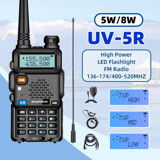Baofeng Dual Band Walkie Talkie mit Air Band, 128 Kanäle, 1800mAh Akku, Schwarz - Bild 1