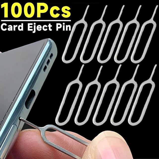 100 Stück SIM-Karten-Ejector-Nadeln von Fomscvka in Silber als Auswurfwerkzeug für Mobiltelefone wie iPhone, Huawei und Samsung - Bild 1
