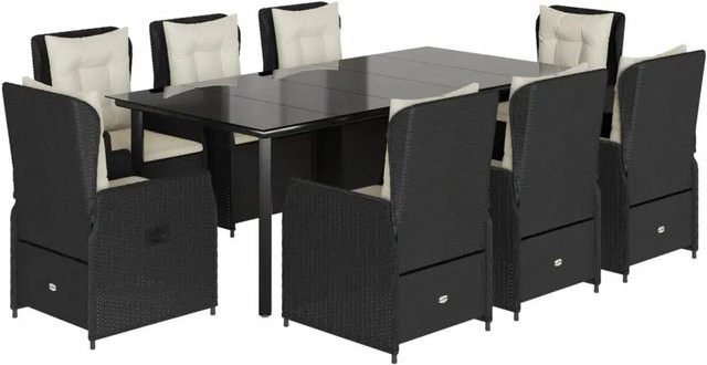 vidaXL 9-teilige Garten-Essgruppe aus Poly Rattan in Schwarz mit Kissen und Glastisch - Bild 1