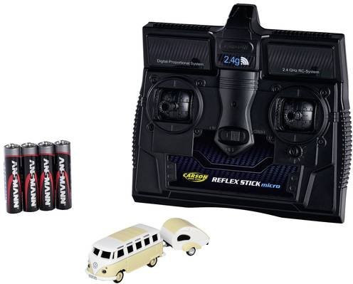 Carson Modellsport VW T1 SambaBus mit Wohnwagen RC Modellauto Set im Maßstab 1:87 Elektro Straßenmodell - Bild 1