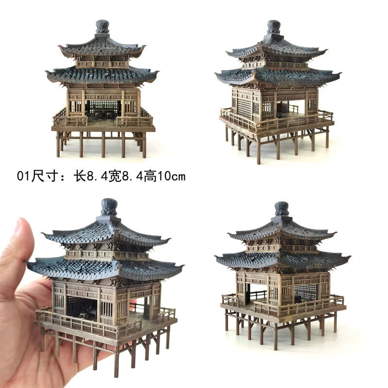 Orientalischer Pavillon aus braunem Holz als Miniatur-Landschaft und Dekoration für dein Mini-Aquarium oder Bonsai-Schreibtisch-Deko - Bild 2