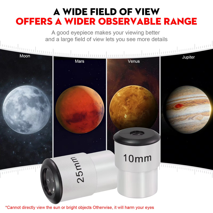 Datyson Teleskopokular-Set in Silber, 10 mm und 25 mm, 1,25 Zoll, mehrfach beschichtet mit M28,6 x 0,6 mm Filtergewinde für die HD-Astronomiebeobachtung - Bild 2